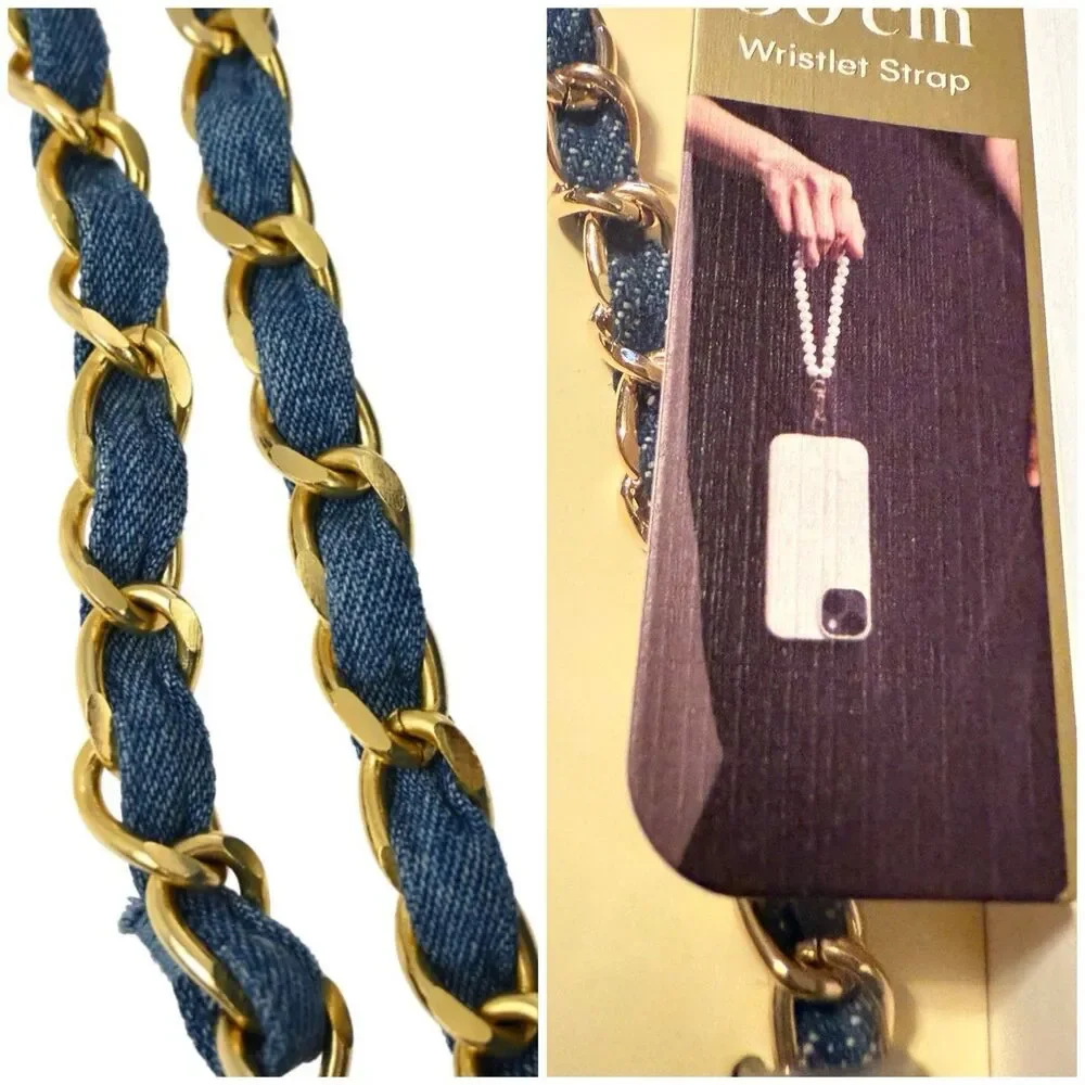 Artikl Wristlet Phone Strap Blue 11.8" Gold Compatible W/all The Smartphones - Picture 1 of 8